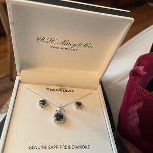Macys beautiful set of diamond and sapphire earring and necklace set!